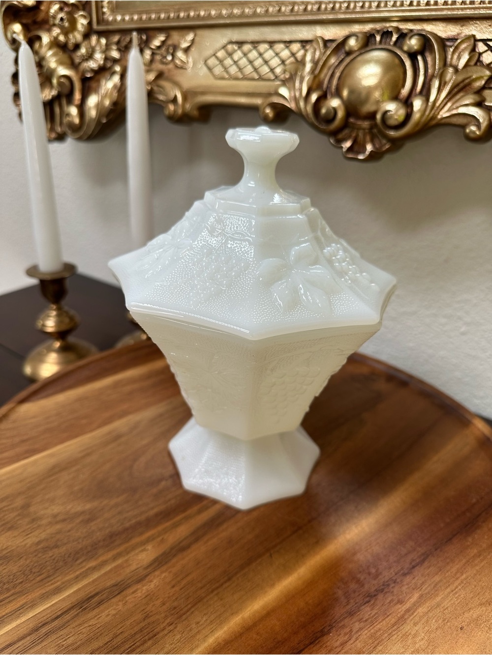 Vintage Anchor Hocking White Milk Glass Covered Candy Dish